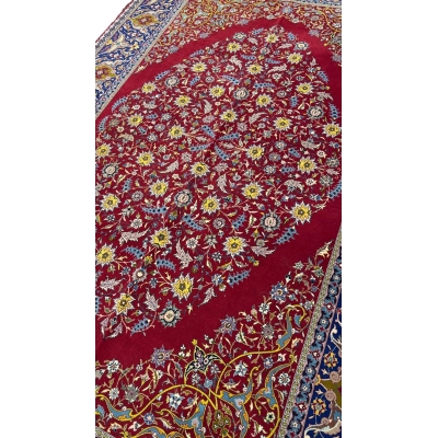 "Hand-knotted finest red antique rug from Isfahan, crafted by Master Haghieghie"