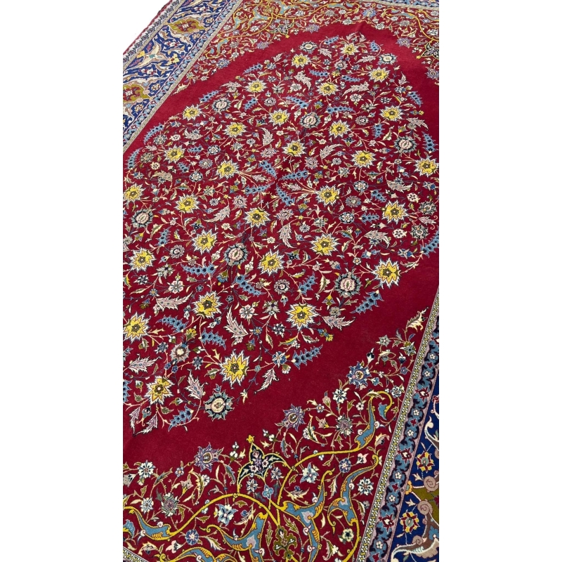 "Hand-knotted finest red antique rug from Isfahan, crafted by Master Haghieghie"