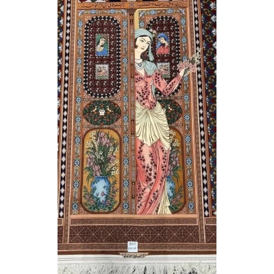 "Luxury Persian area rug crafted by master weaver Akbar Mehdiee, featuring a unique abstract design in silk and wool, 235 x 158 cm."