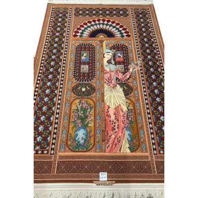 "Exclusive silk and wool Persian rug designed by Akbar Mehdiee, with intricate knot density and fine craftsmanship, measuring 235 x 158 cm."