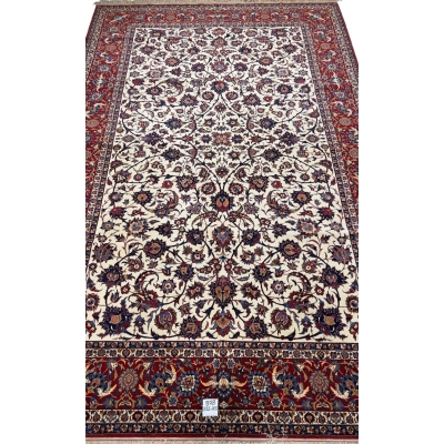 Authentic antique red and beige Persian rug from Isfahan, Iran
