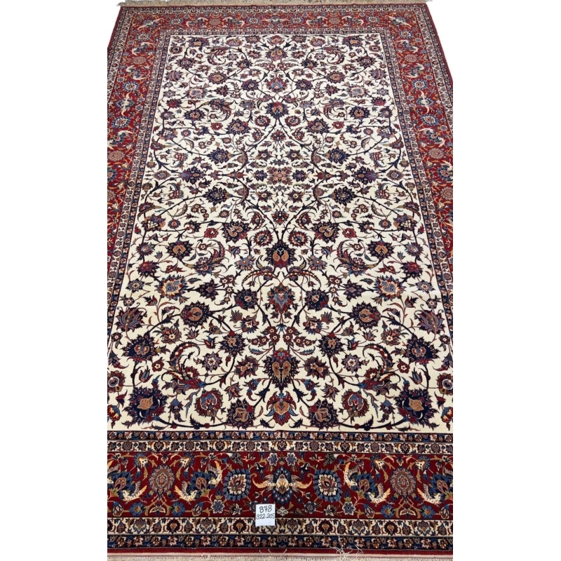 Authentic antique red and beige Persian rug from Isfahan, Iran