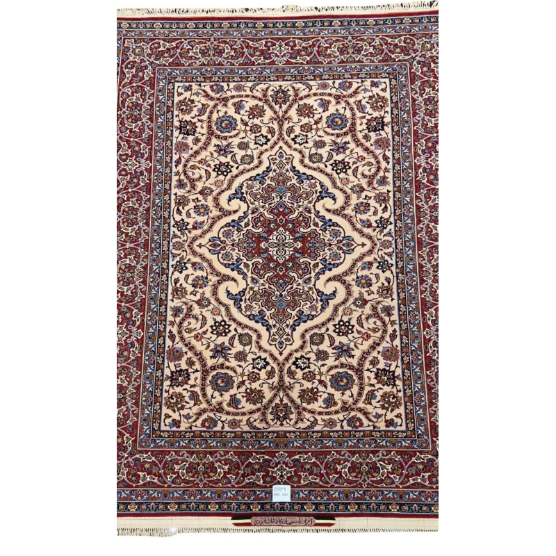 Classic antique rug featuring a sophisticated design in red, blue, and white, untouched for half a century