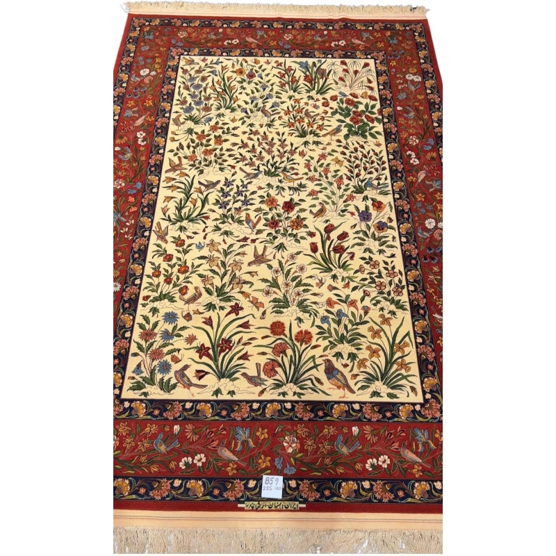Luxury traditional red and beige rug by Grandmaster Ahmad Shahbpour, 240x160 cm