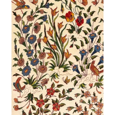 "Masterfully hand-knotted Persian rug from Isfahan with a traditional floral design, made from wool and silk, 240x160 cm."