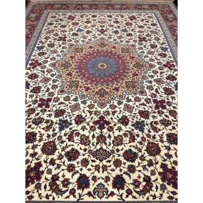 "Isfahan handmade Persian rug by Late Master Ahmad Seirafian with intricate floral medallion designs."