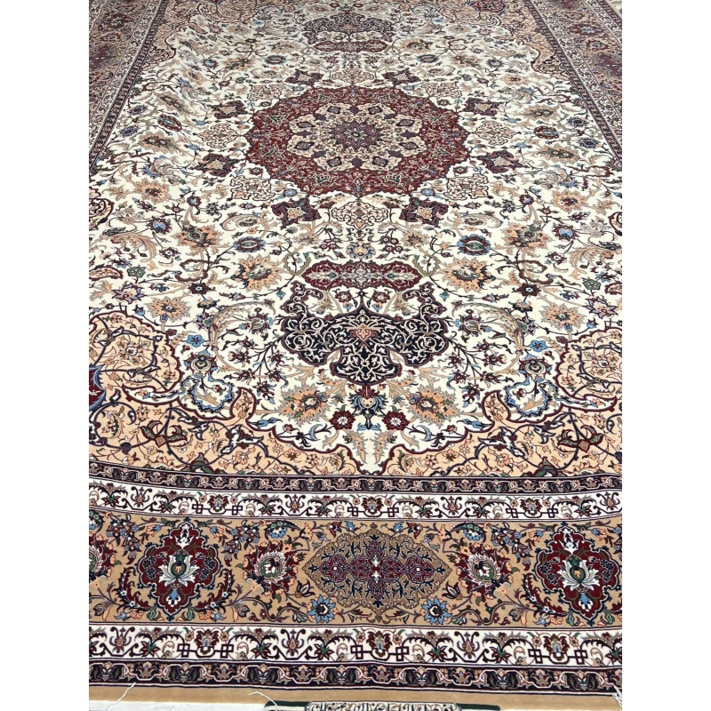 "Traditional Isfahan rug crafted with natural dyes and fine silk warp."