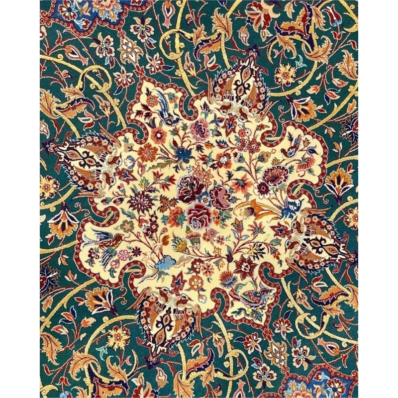 Stunning hand-knotted rug by Bagher Seirafian, perfect for enhancing small interiors.