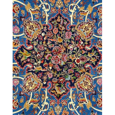 Master Bagher Seirafian’s handmade Persian rug featuring detailed knot work.