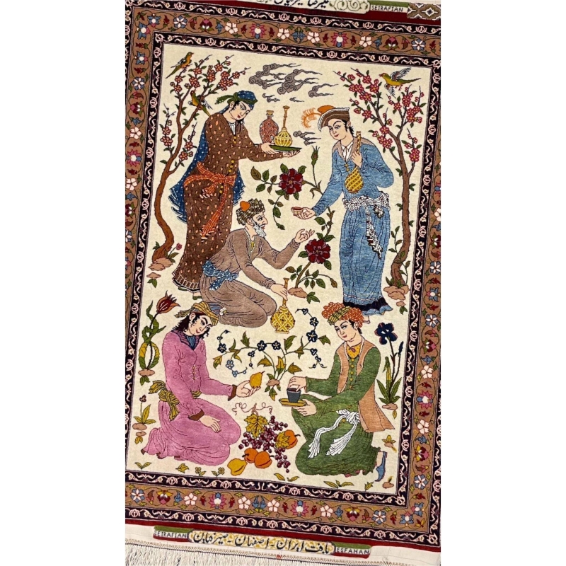 Hand-knotted Seirafian Persian rug with silk figures, 100x70 cm