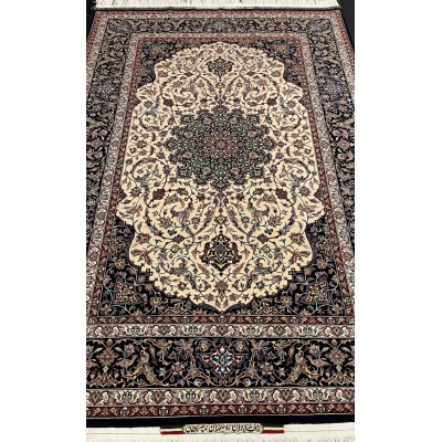 Luxury Persian carpet from Isfahan, showcasing intricate craftsmanship with natural dyed silk and wool.