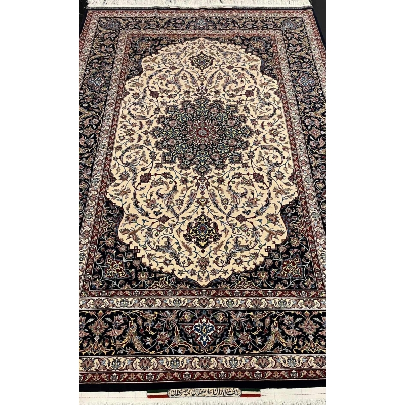 Luxury Persian carpet from Isfahan, showcasing intricate craftsmanship with natural dyed silk and wool.