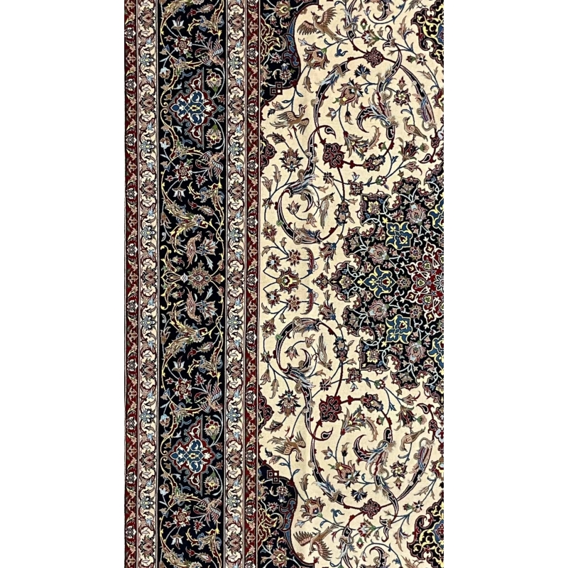Handcrafted Isfahan carpet with a blend of natural dyes, showcasing timeless Persian artistry.
