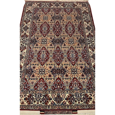 "Vintage Ahmad Seirafian Persian rug hand-knotted with wool and silk, showcasing intricate traditional patterns and natural dyes."
