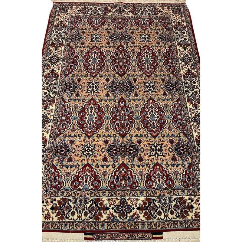 "Vintage Ahmad Seirafian Persian rug hand-knotted with wool and silk, showcasing intricate traditional patterns and natural dyes."