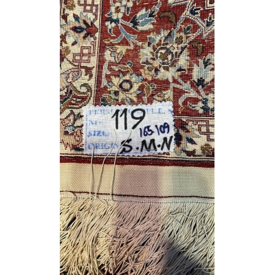 "Backside of a Seirafian Persian rug, highlighting the fine hand-knotted craftsmanship and high knot density for durability and quality."