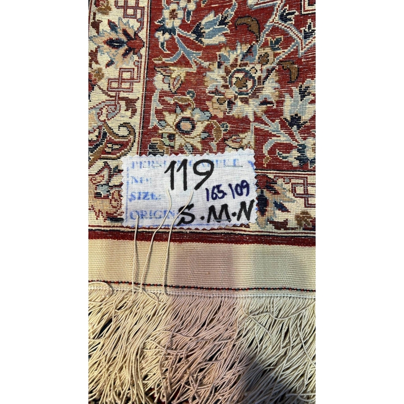 "Backside of a Seirafian Persian rug, highlighting the fine hand-knotted craftsmanship and high knot density for durability and quality."