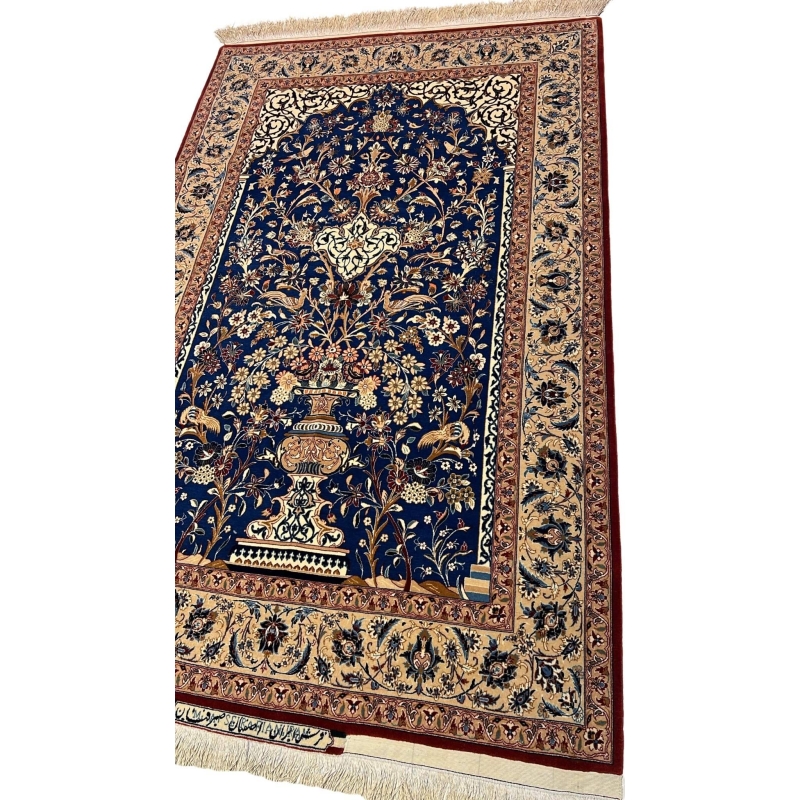 "Luxurious Seirafian Isfahan rug by Master Mohammad Ali, featuring traditional Persian floral motifs in wool and silk."