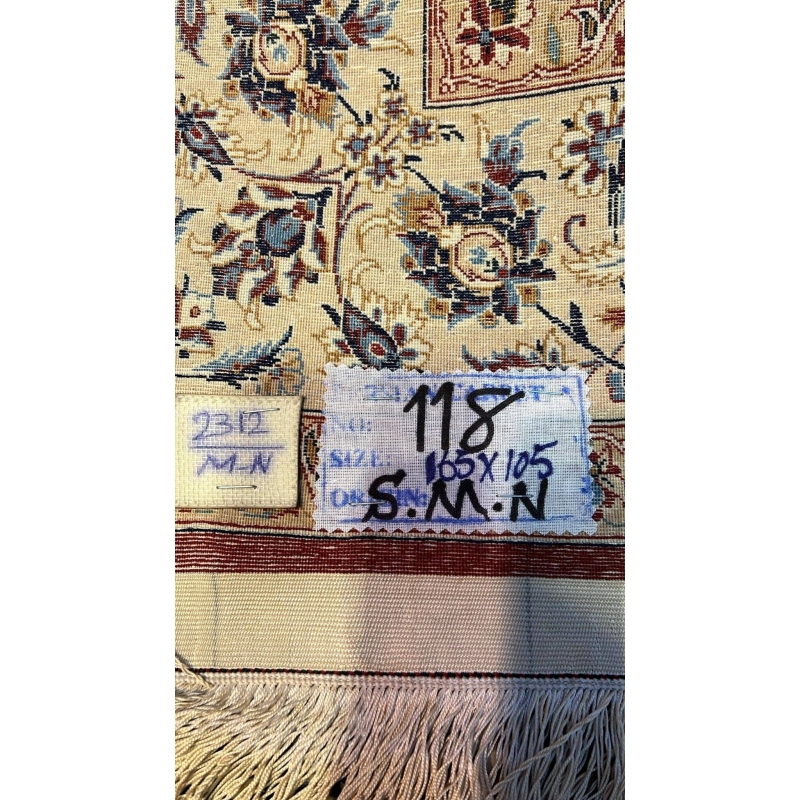 "Backside view of the Seirafian Isfahan rug, highlighting the fine craftsmanship and knot density of 1,210,000 knots per square meter.