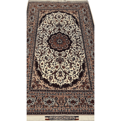 "Luxury Persian medallion rug by Master Bagher Seirafian, hand-knotted in Isfahan with silk and wool, featuring intricate floral and medallion patterns."