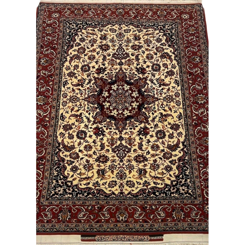 "Handcrafted Seirafian silk and wool rug with floral design, woven by Master Ahmad Seirafian in Isfahan."