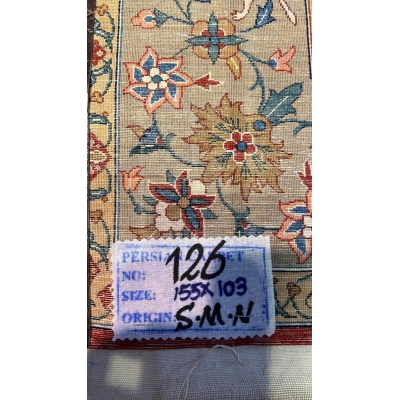 Back view of the Seirafian Hunting Scene rug, highlighting the quality of the knotting and silk warp.