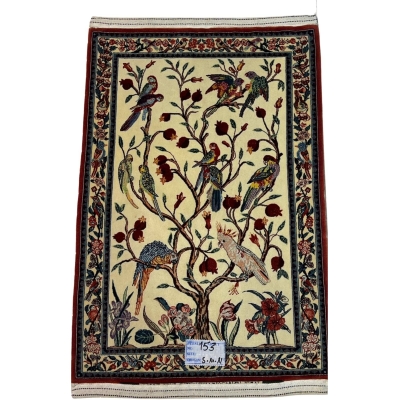 Luxury Isfahan rug by Karim Seirafian featuring pomegranates and colorful birds.

