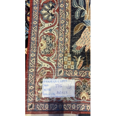 Backside of a Luxury Seirafian Navy Blue Rug, Showing Detailed Weaving and High Knot Density