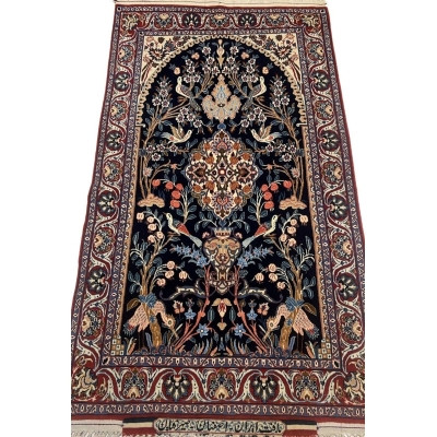 Luxury Authentic Small Seirafian Navy Blue Rug Hand-Knotted in Isfahan