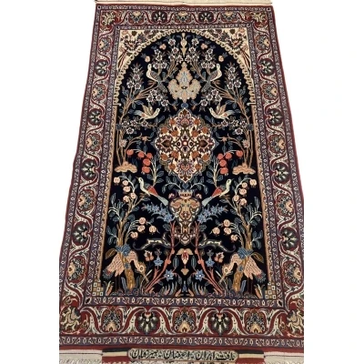 Luxury Authentic Small Seirafian Navy Blue Rug Hand-Knotted in Isfahan