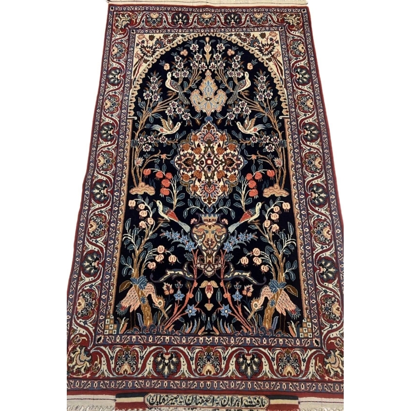 Luxury Authentic Small Seirafian Navy Blue Rug Hand-Knotted in Isfahan
