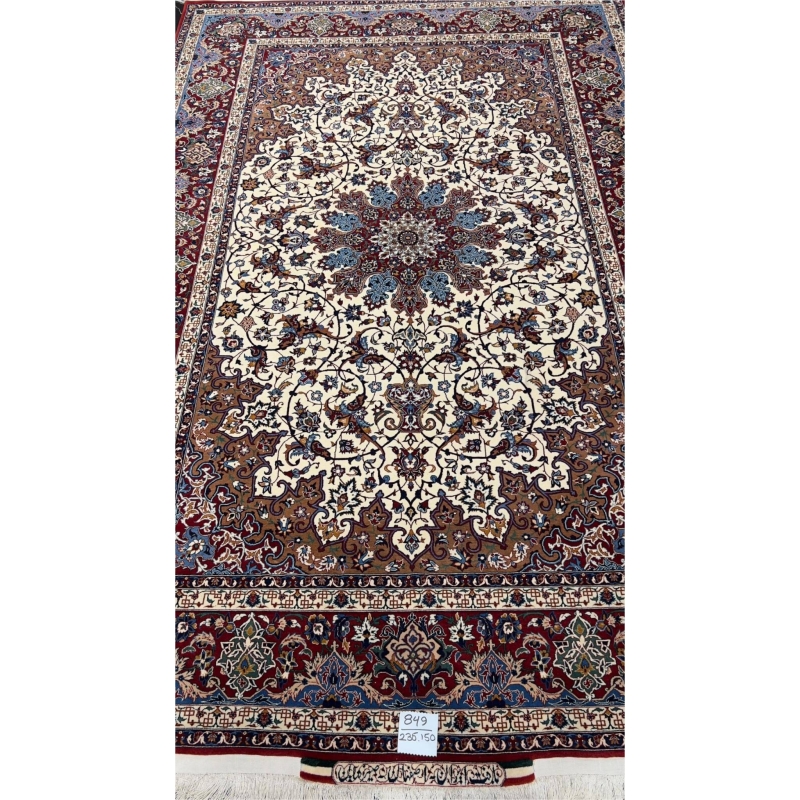 "Close-up of Ahmad Seirafian rug's knot density and craftsmanship"