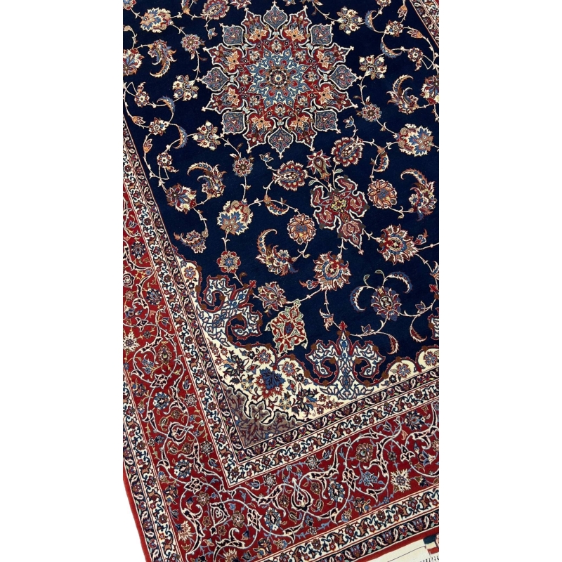 "Close-up of Seirafian Persian rug detailing luxurious handwoven craftsmanship."