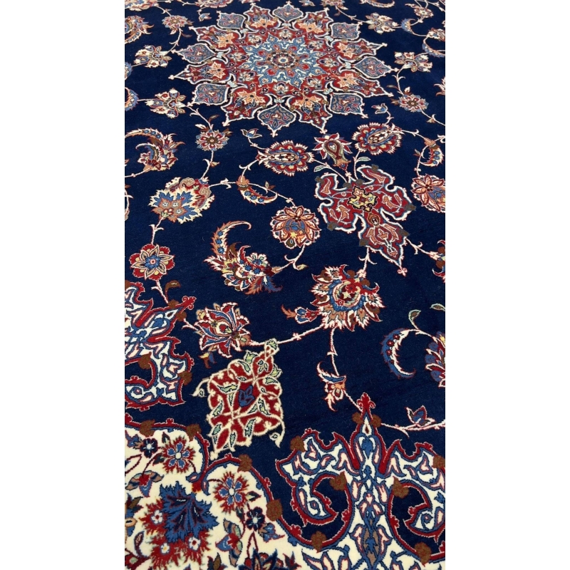 "Hand-knotted wool and silk Seirafian Persian rug showcasing intricate floral motifs."
