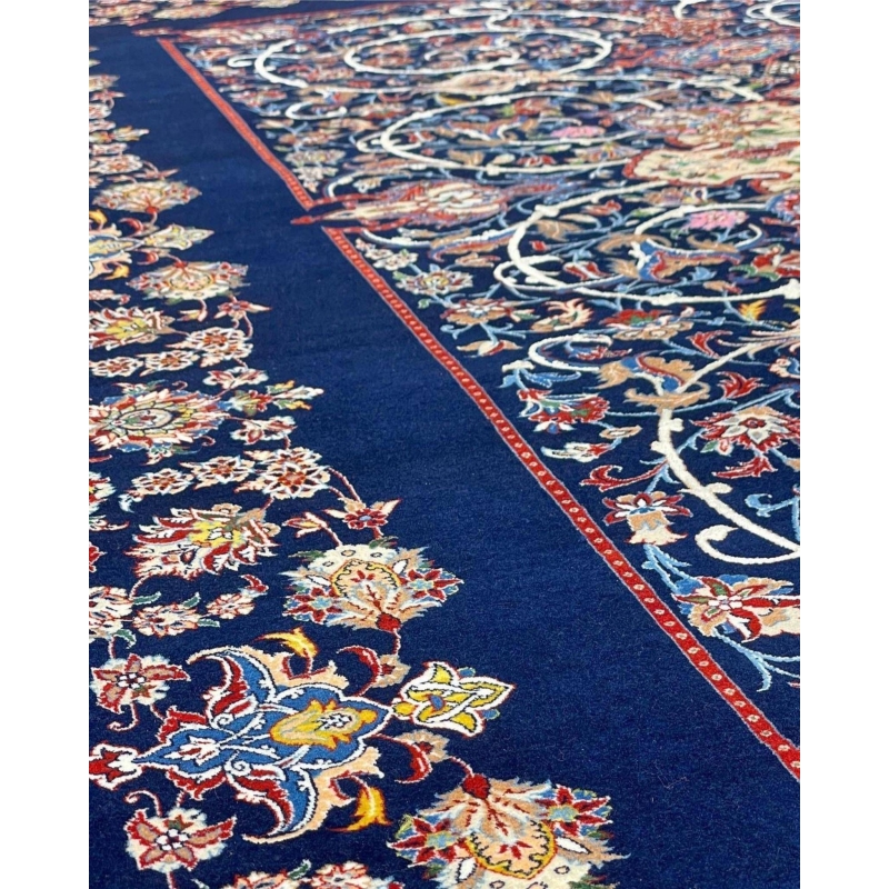 "Master-crafted handwoven rug with silk and wool blend from Isfahan."
