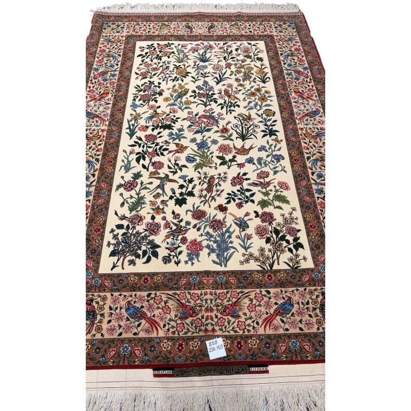 Authentic beige Seirafian Isfahan Persian rug 230 x 155 cm with floral design