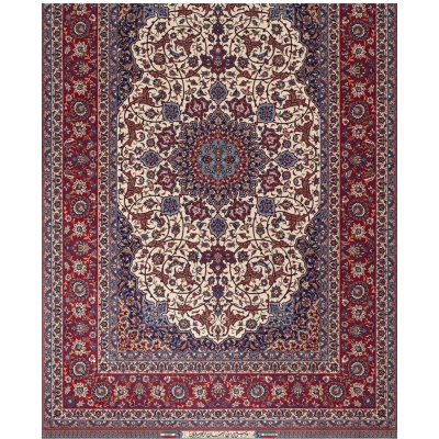 Luxury Persian rug with a stunning central medallion pattern, crafted with wool and silk using natural dyes.