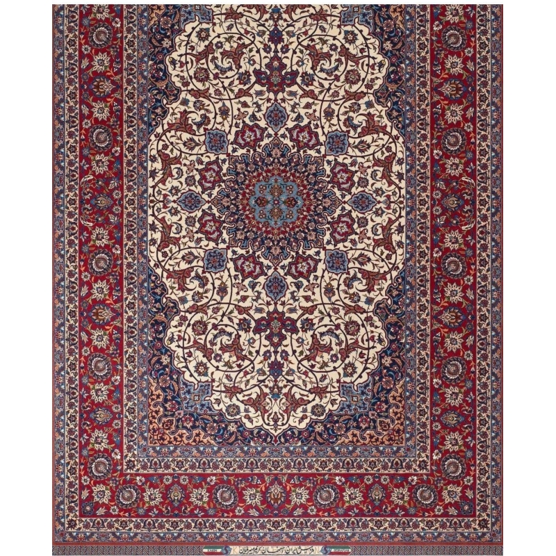 Luxury Persian rug with a stunning central medallion pattern, crafted with wool and silk using natural dyes.