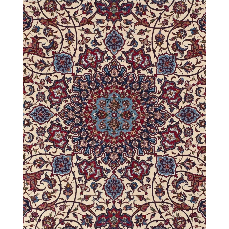 Authentic Isfahan rug featuring traditional Persian artistry, meticulously knotted with silk and wool fibers.