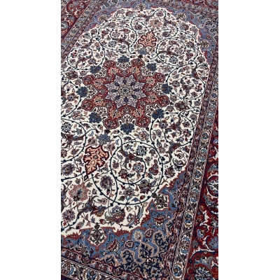 "Master Bagher Seirafian Persian rug, showcasing exceptional craftsmanship with a wool-silk blend pile."