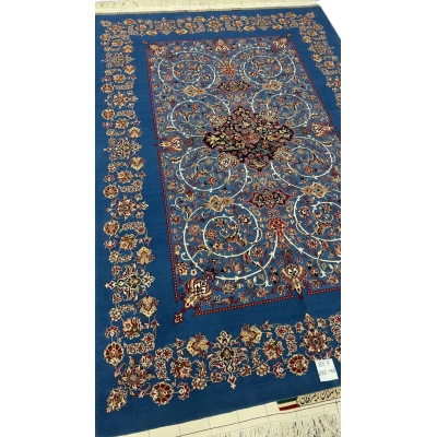 Master Bagher Seirafian's hand-knotted rug in navy blue, ideal for luxurious interiors.