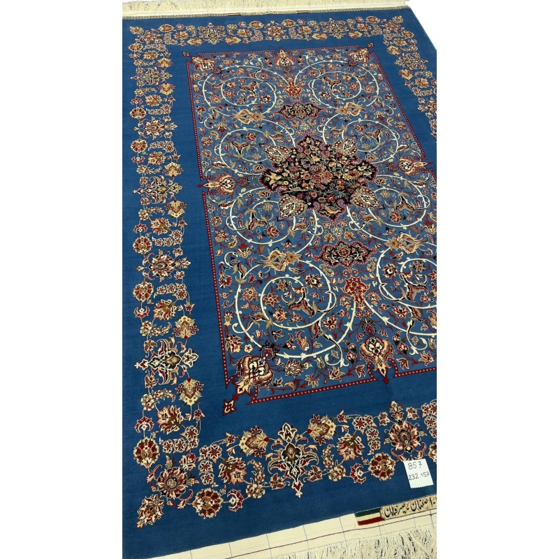 Master Bagher Seirafian's hand-knotted rug in navy blue, ideal for luxurious interiors.