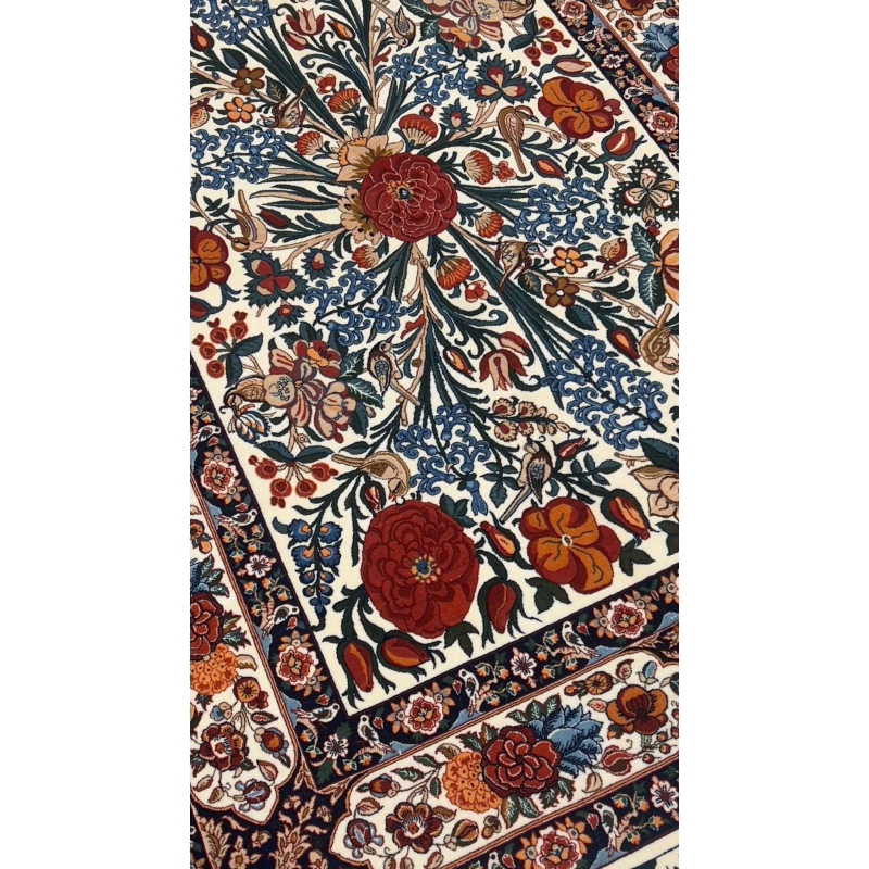 Detailed Seirafian rug featuring elegant floral patterns and hand-knotted precision.