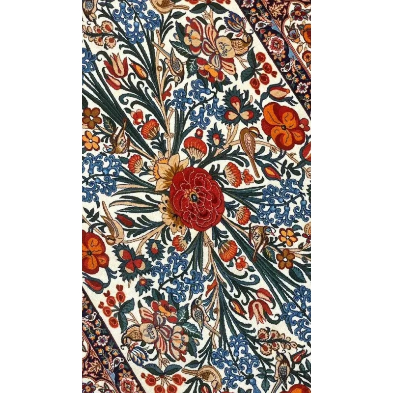 Authentic Isfahan rug with roses, butterflies, and ornamental borders by Mehdie Seirafian.