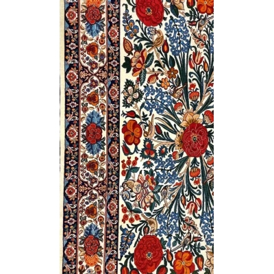 Wool and silk Persian rug featuring intricate floral designs and traditional craftsmanship.