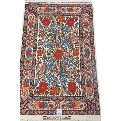 Hand-knotted Persian floral rug by Mehdie Seirafian featuring red roses and intricate borders.