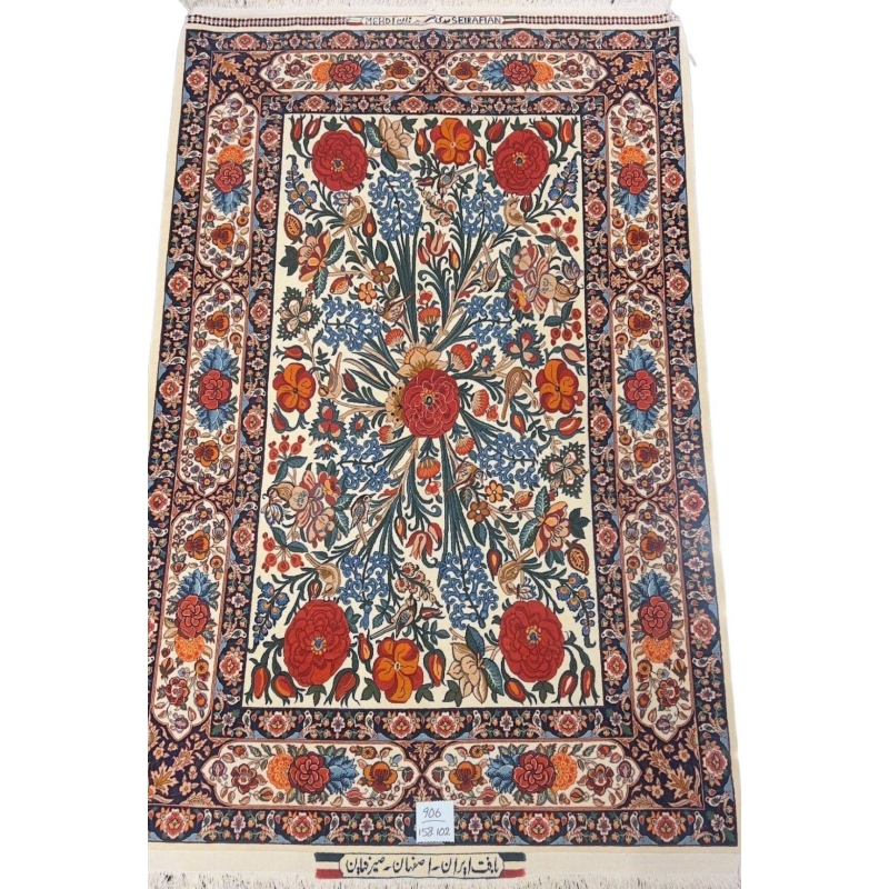 Hand-knotted Persian floral rug by Mehdie Seirafian featuring red roses and intricate borders.