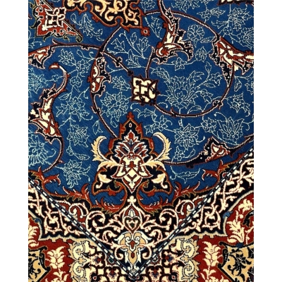 Traditional Isfahan rug featuring silk foundation and exquisite floral details.