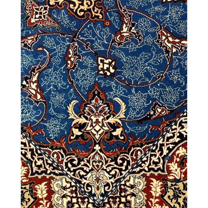 Traditional Isfahan rug featuring silk foundation and exquisite floral details.