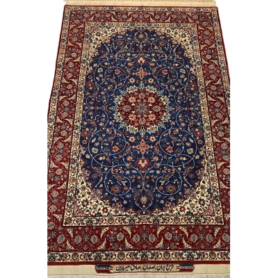"Vintage hand-knotted Persian rug by Sadegh Seirafian, featuring intricate designs in wool and silk."

